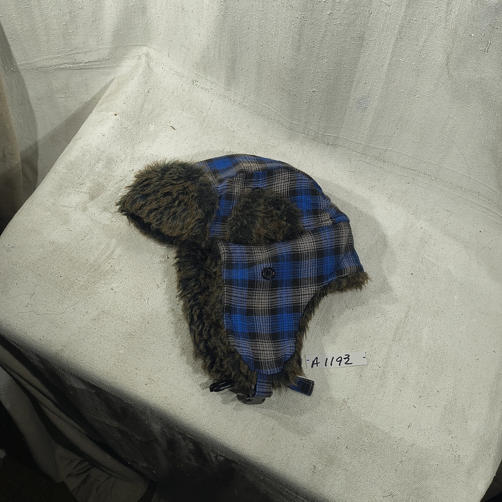 Urban Pipeline Unisex Blue and Black Plaid Trapper Hat With Faux Fur Lining